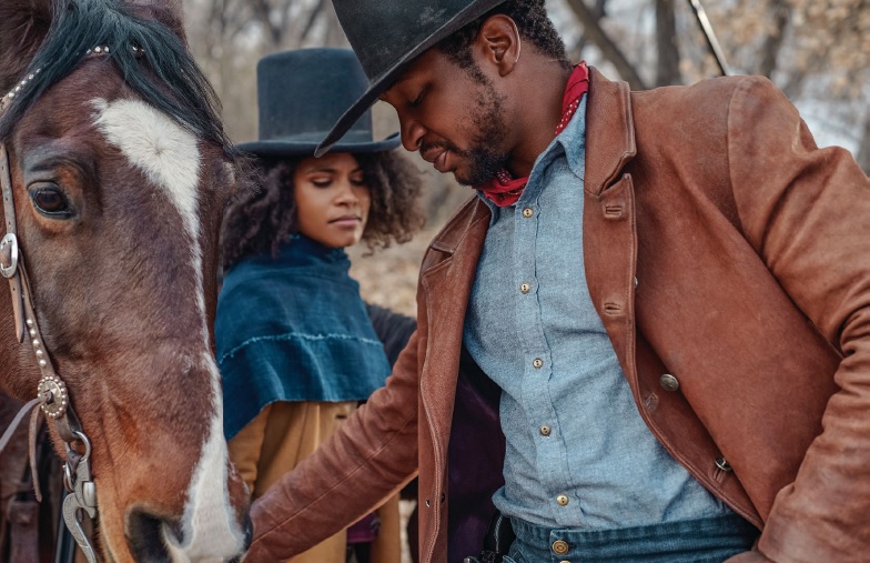 Jonathan Majors and Zazie Beetz in The Harder They Fall, a Western. PHOTO BY DAVID LEE, NETFLIX © 2021