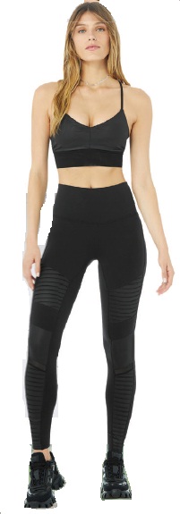 Alo high-waist Moto legging and Lavish bra in black/glossy black, aloyoga.com PHOTO COURTESY OF BRANDS