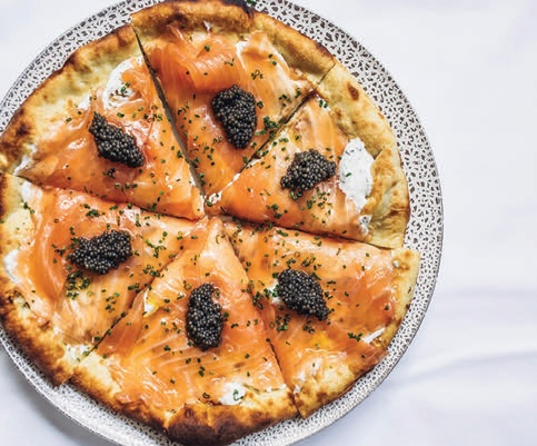 Spago’s famous smoked salmon pizza, also available at Ospero.