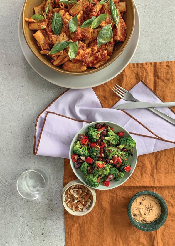 Clockwise from far left: Rigatoni Bolognese with broccoli from Simple Feast PHOTO COURTESY OF BRAND