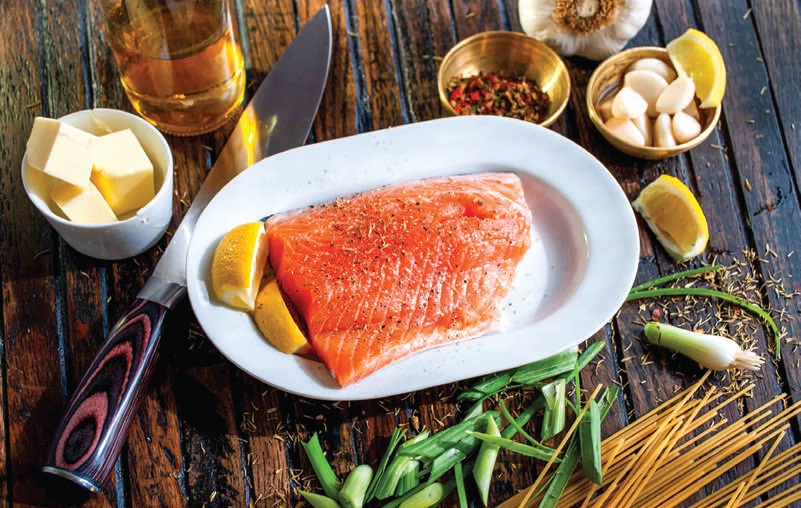 A typical dinner for F45 Chief of Athletics Gunnar Peterson includes salmon PHOTO BY DAVID B. TOWNSEND/UNSPLASH;