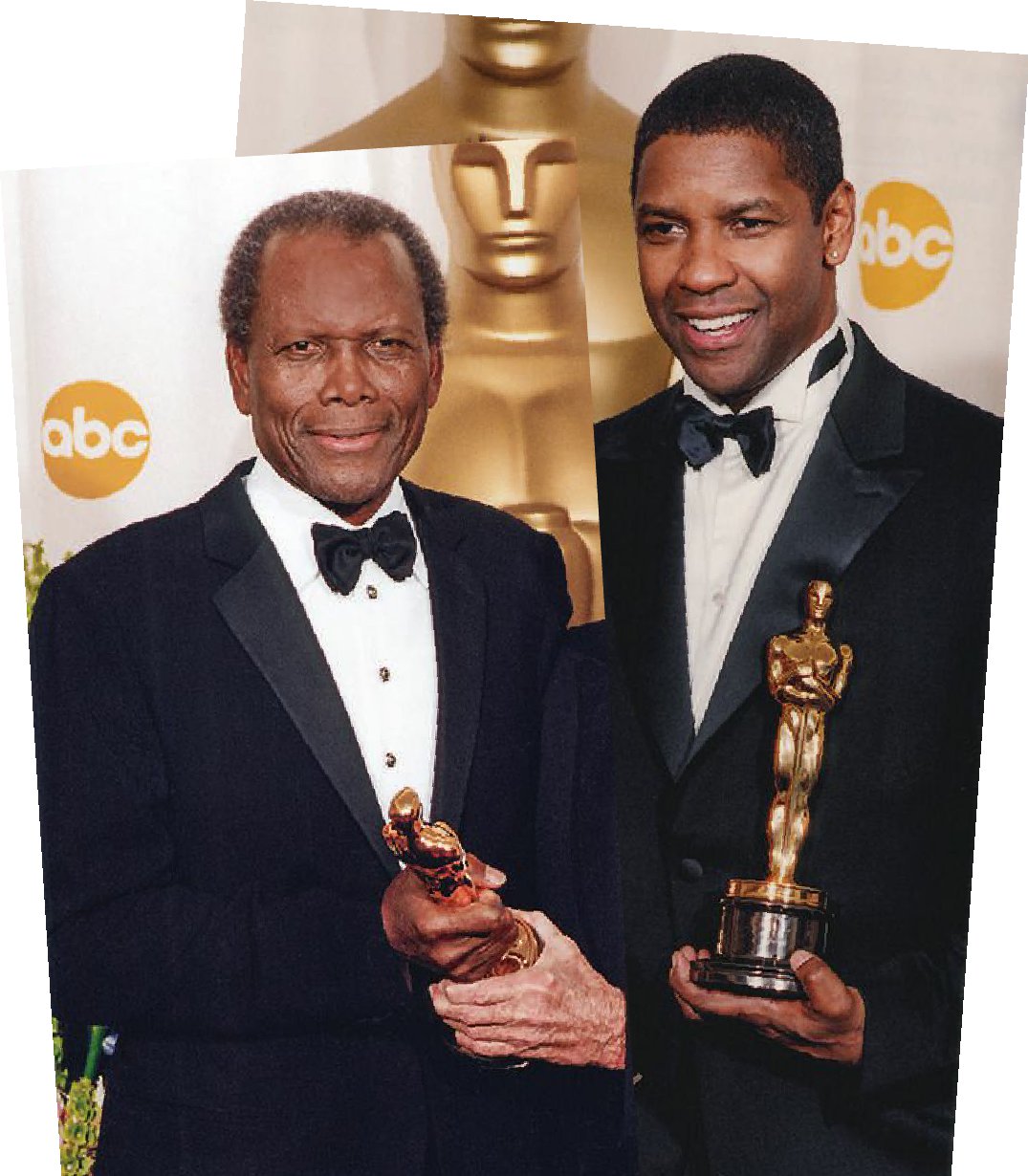 Best Actor winner Denzel Washington of Training Day and 2002 Honorary Award winner Sidney Poitier. PHOTO COURTESY OF A.M.P.A.S.