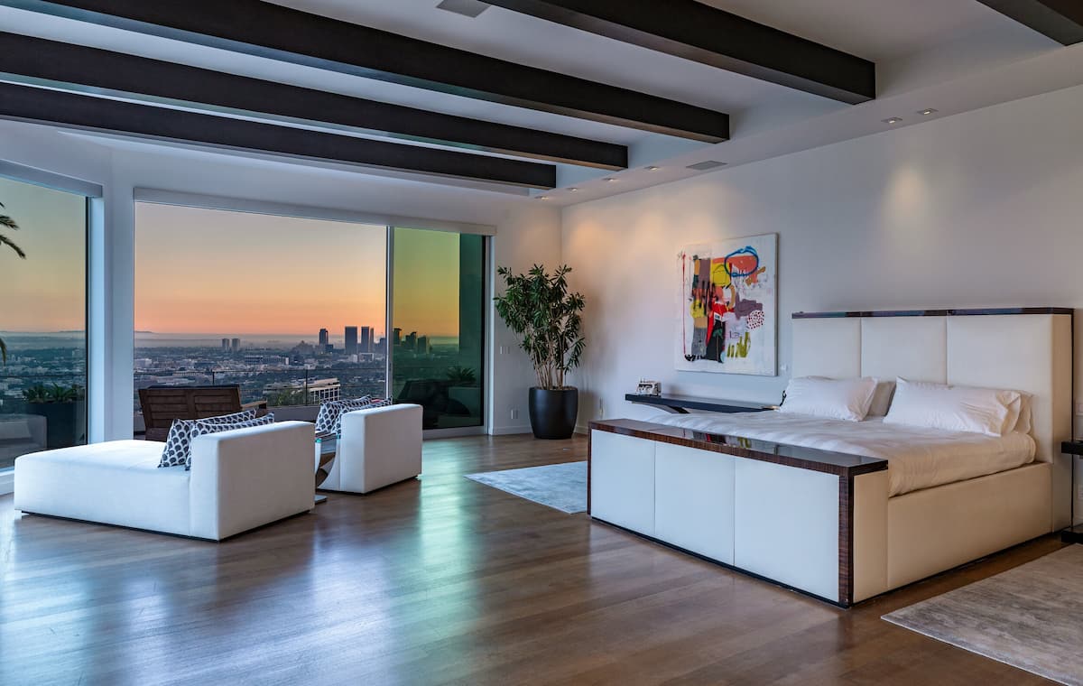 Master bedroom with panoramic view of Los Angeles
